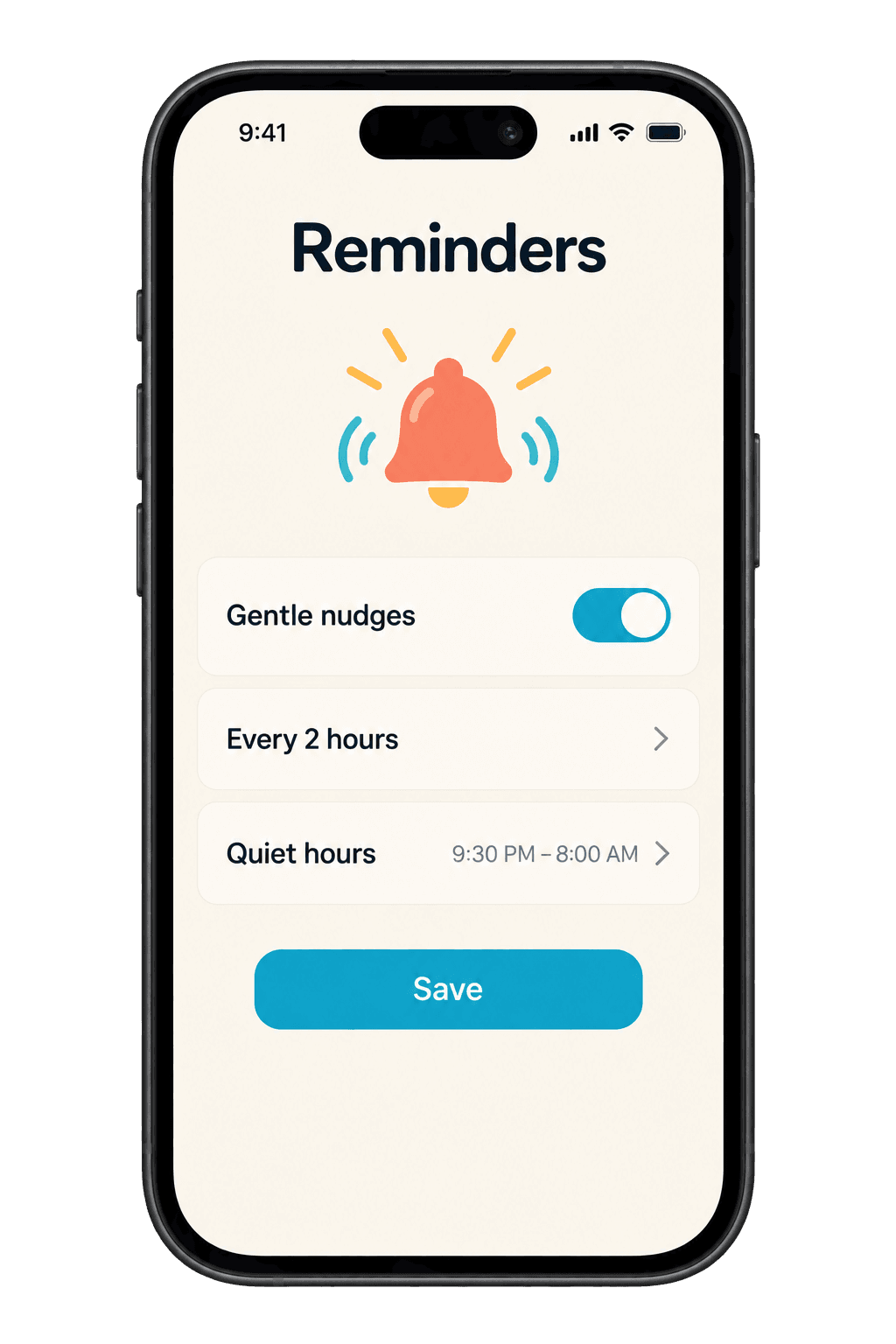Hydro Homies reminder settings on an iPhone
